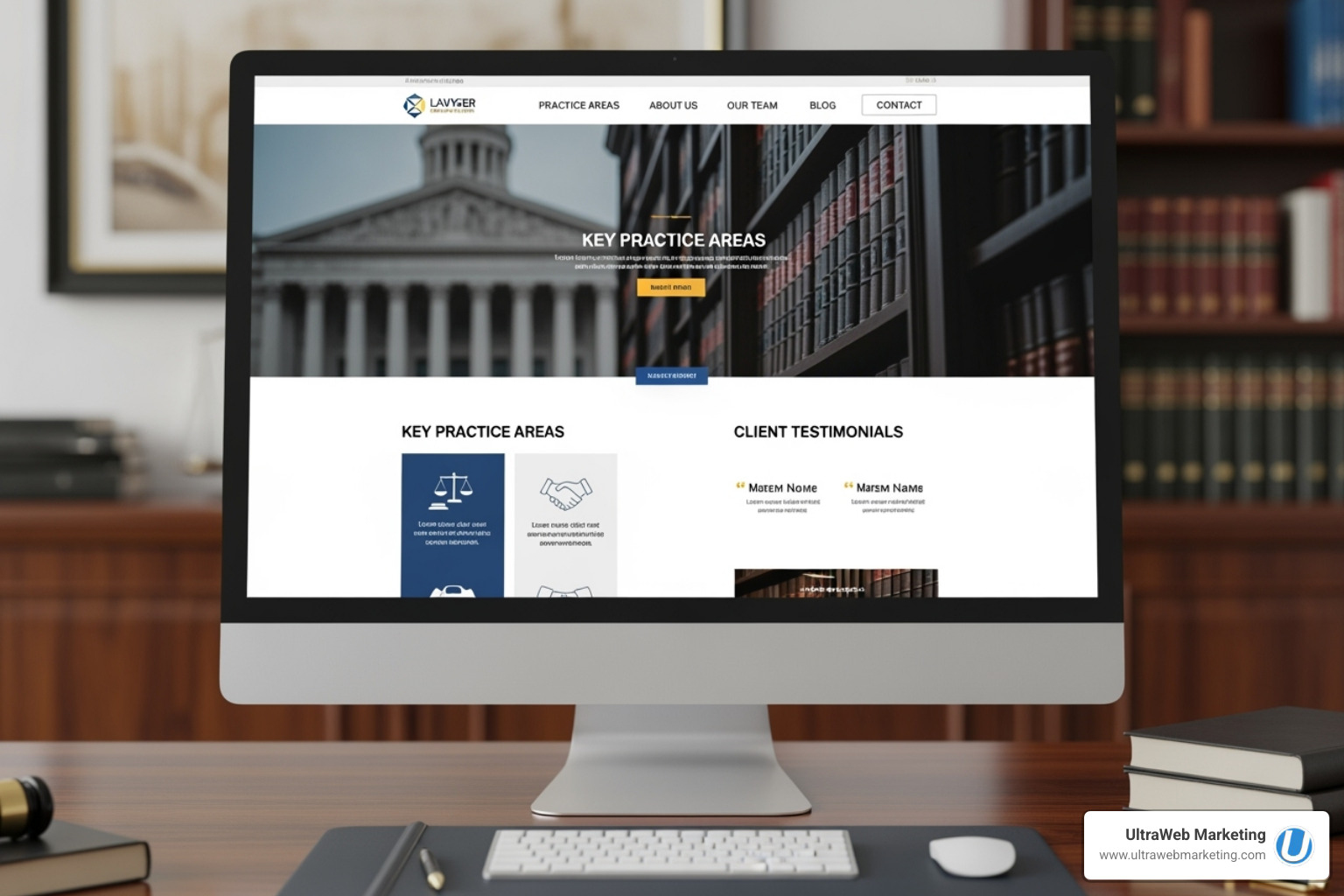 Law firm website showing client testimonials and award logos - Website design for lawyers Law firm website showing client testimonials and award logos - Website design for lawyers