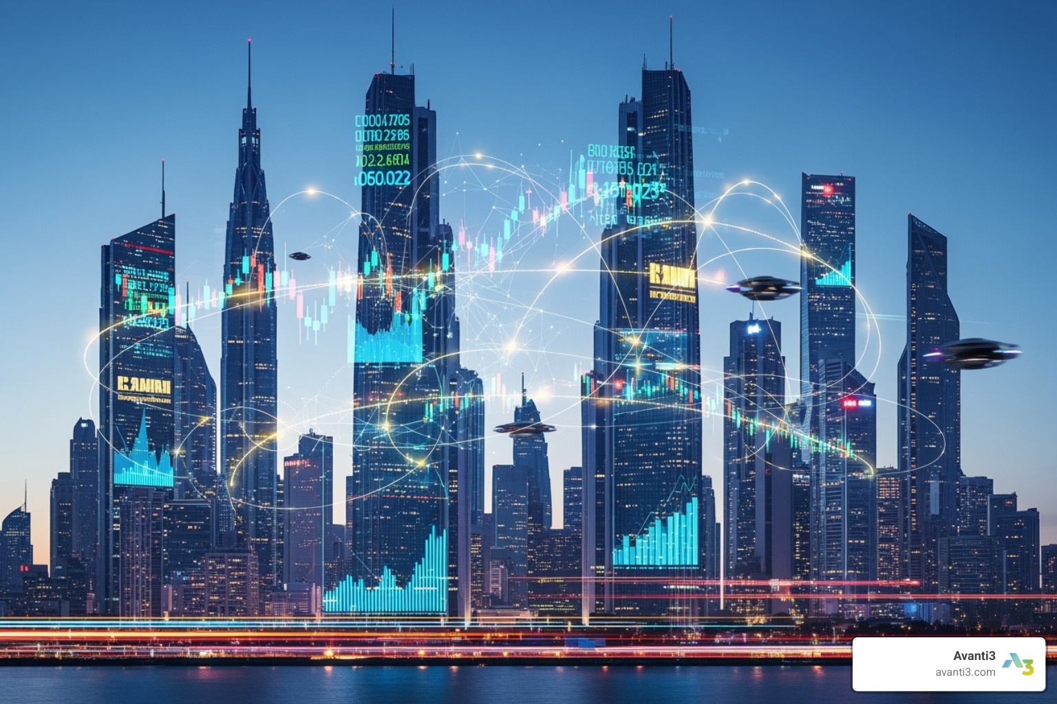 A futuristic city skyline with integrated digital finance - Blockchain powered fintech A futuristic city skyline with integrated digital finance - Blockchain powered fintech