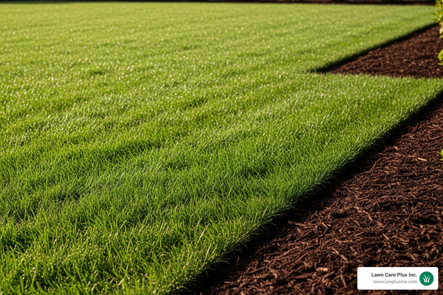 A beautiful, pristine lawn with sharp edges and fresh mulch - spring yard cleanup service