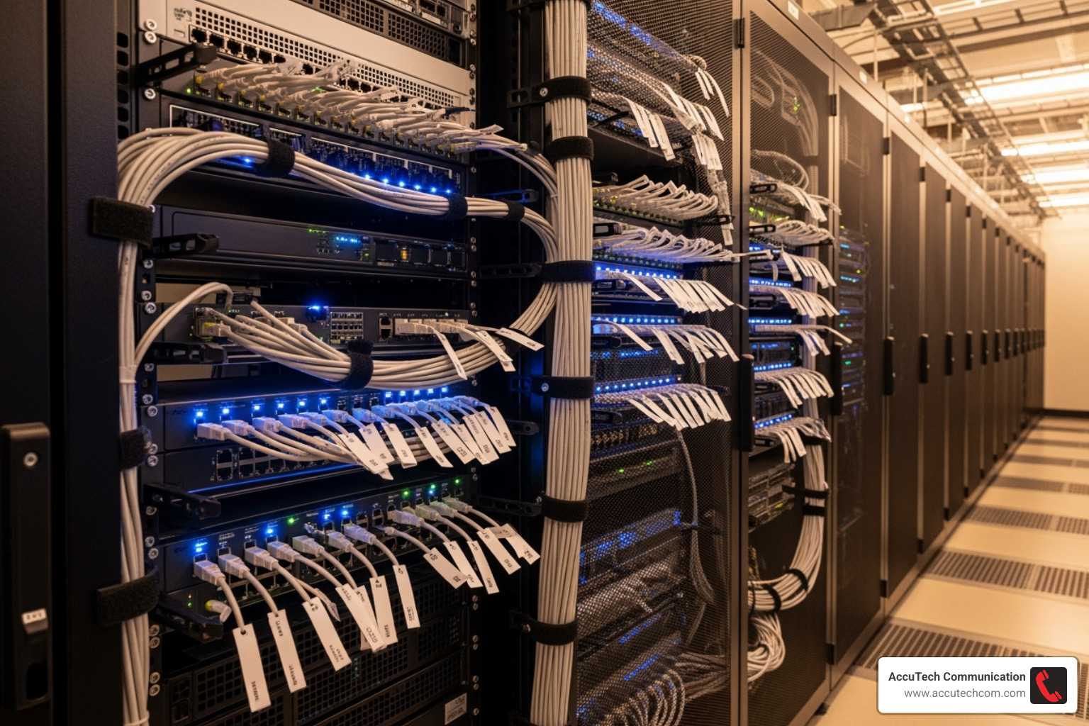 neatly organized server rack - voice and data installation