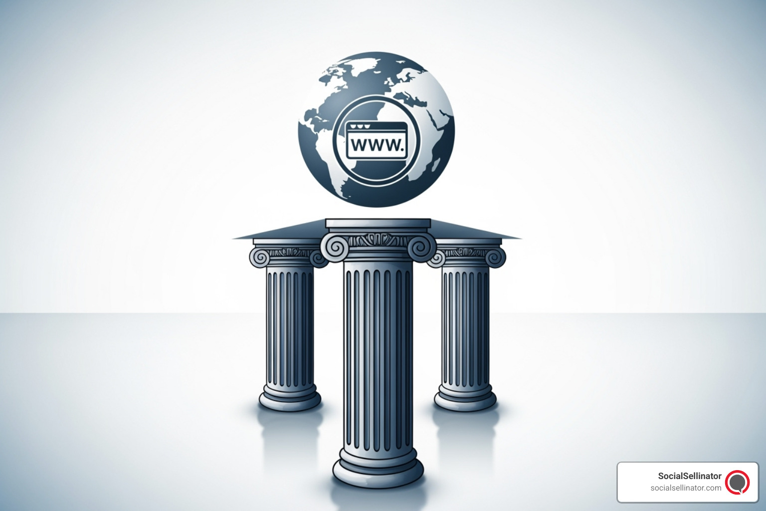 Three pillars of SEO graphic - Technical, On-Page, Off-Page Image illustrating the three pillars of SEO with labeled blocks for Technical, On-Page, and Off-Page supporting a website icon; visual for Business SEO San Jose