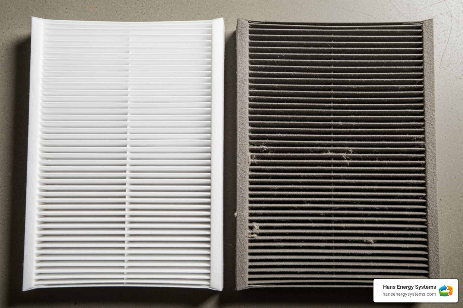 Clean air filter next to a dirty one - AC repair Poway CA