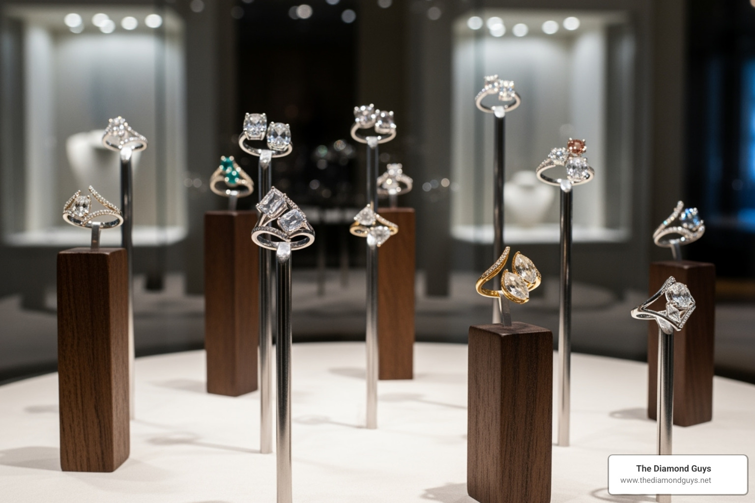 gallery showcasing various two-stone ring styles like bypass and asymmetrical - custom two stone ring