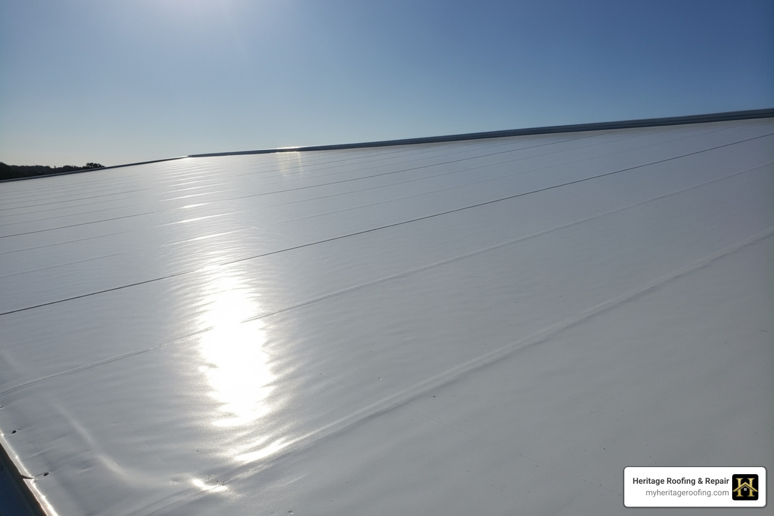 White TPO roof reflecting sunlight - tpo roof construction
