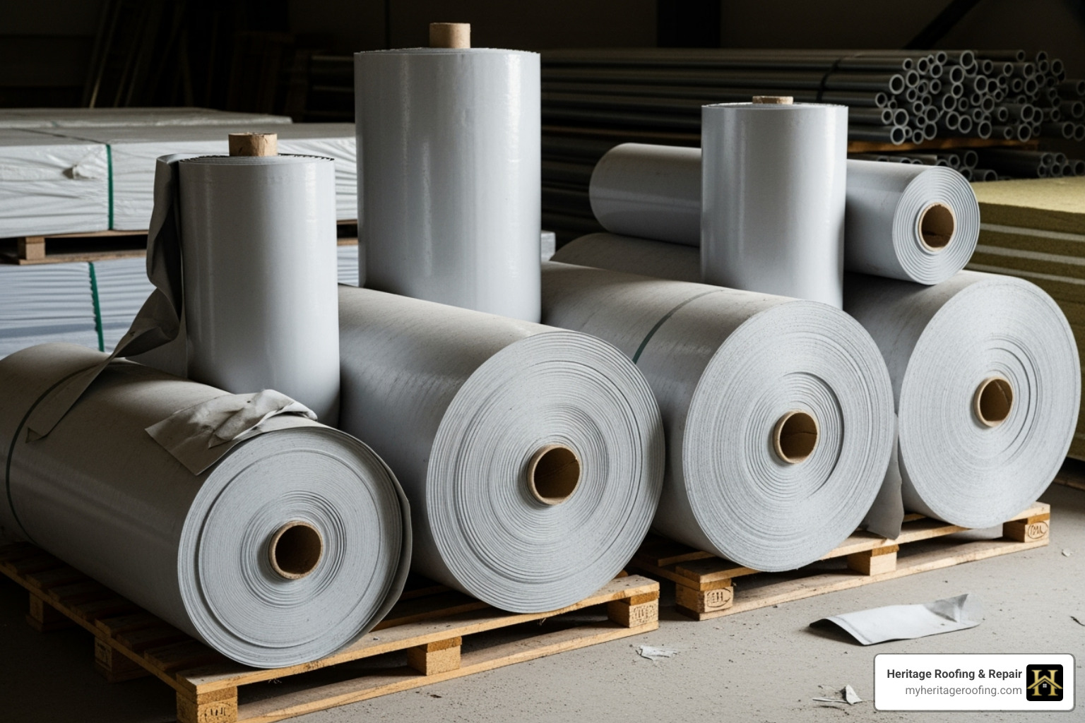 TPO membrane rolls showing different thicknesses - tpo roof construction