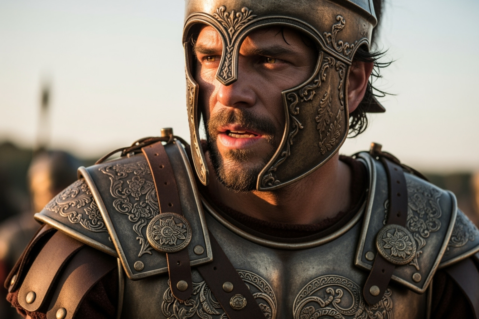 Eric Bana in his role as Hector in 'Troy', clad in warrior armor with a determined expression - eric bana