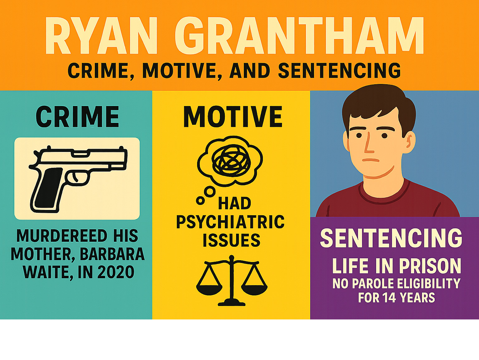 Infographic detailing Ryan Grantham's crime, motive, and sentencing -  ryan grantham infographic 