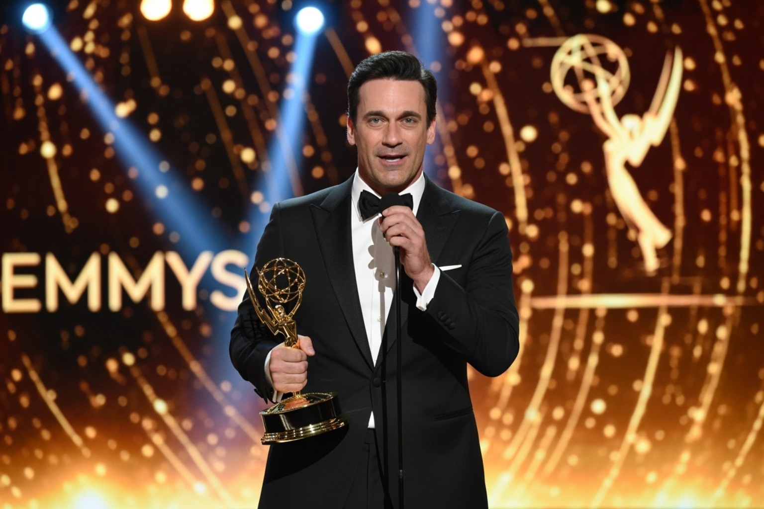 Jon Hamm accepting his Emmy Award in 2015 - jon hamm
