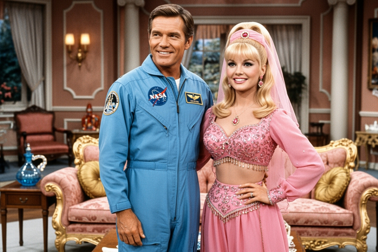 Barbara Eden and Larry Hagman on the set of 'I Dream of Jeannie' - barbara eden