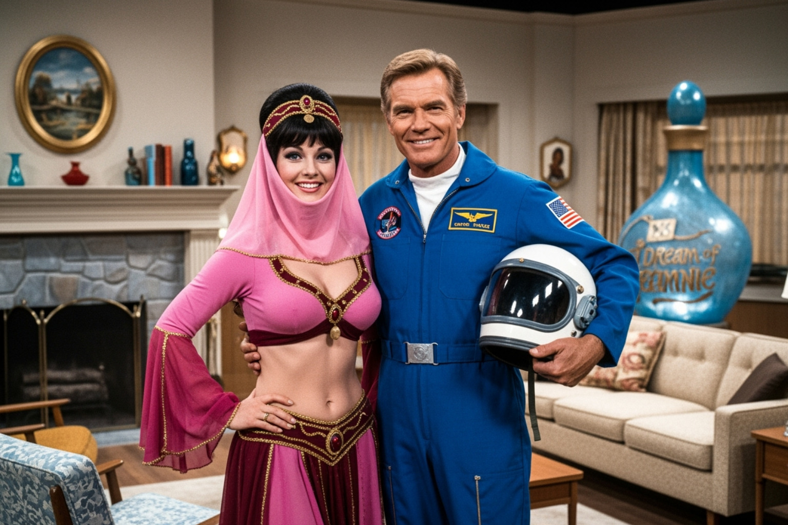 Barbara Eden and Larry Hagman on the set of 'I Dream of Jeannie' - barbara eden