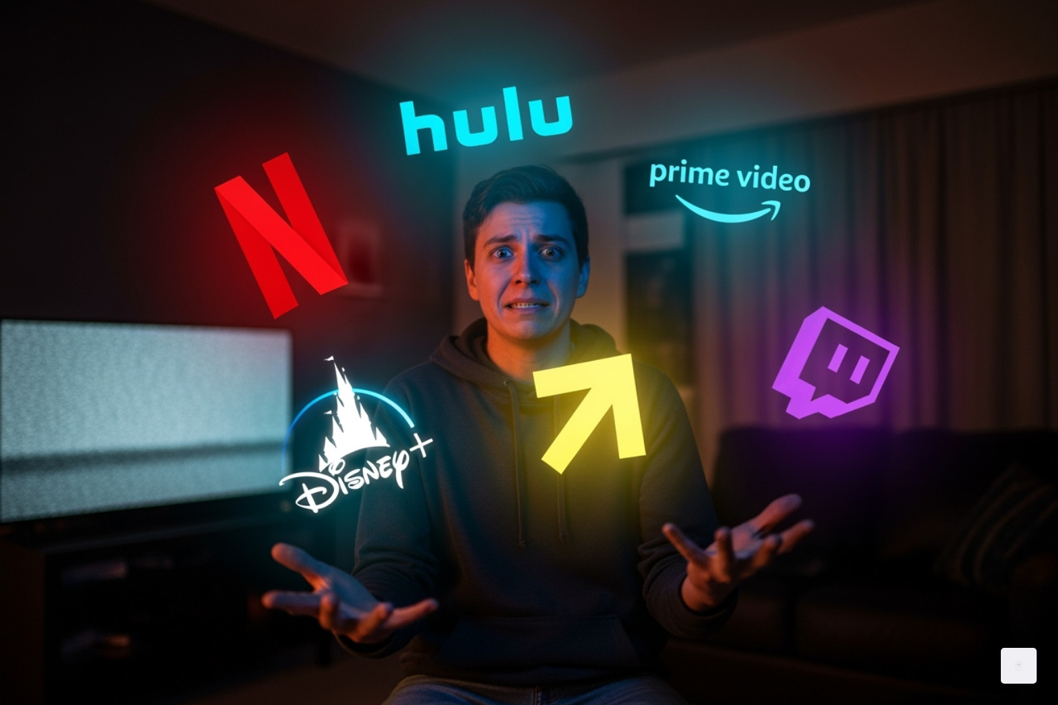 person juggling multiple streaming service logos - streameast