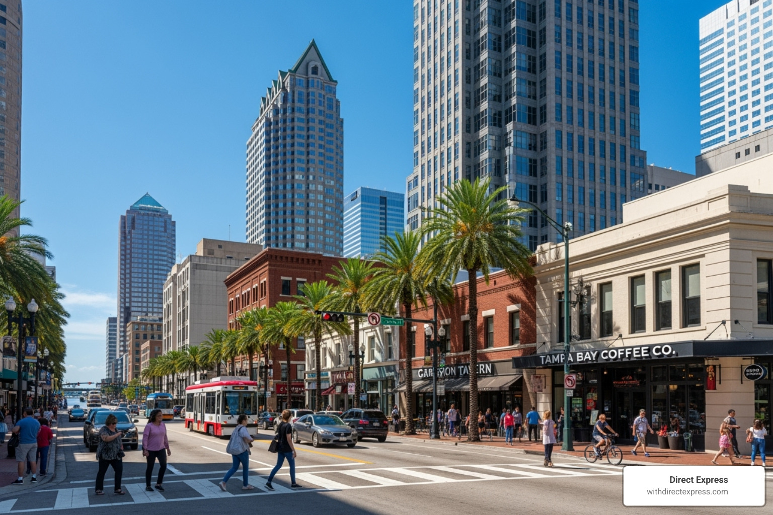 A busy commercial district in Tampa with modern buildings and active street life, possibly Water Street or the Westshore Business District - commercial property management tampa fl A busy commercial district in Tampa with modern buildings and active street life, possibly Water Street or the Westshore Business District - commercial property management tampa fl