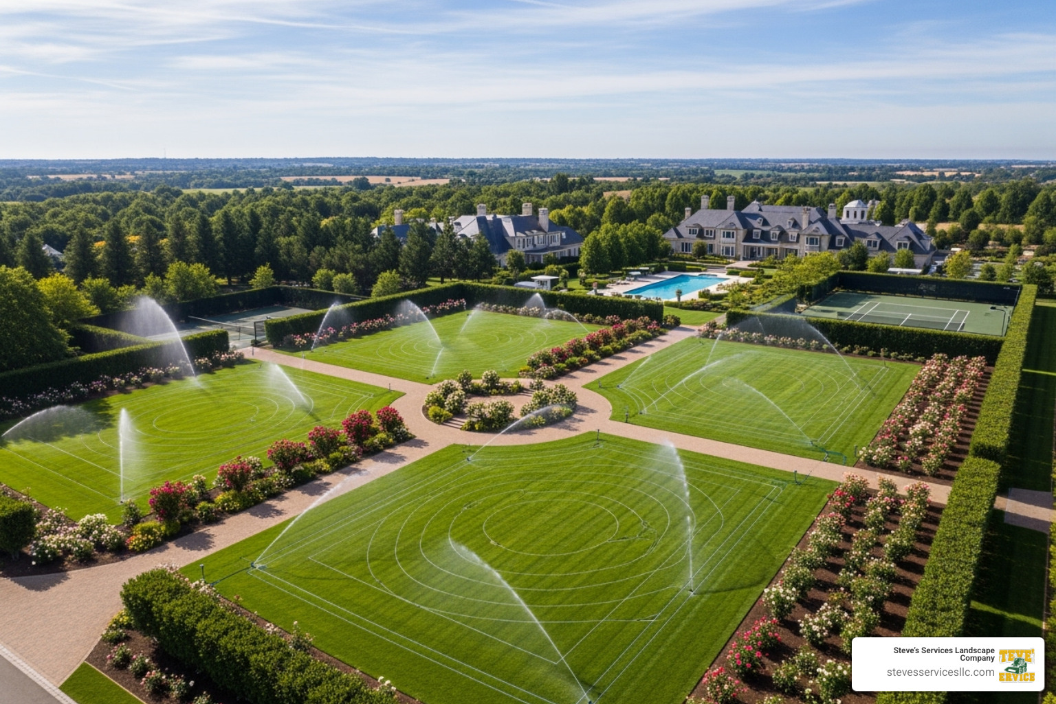 complex sprinkler system layout on a large property - sprinkler repair estimate