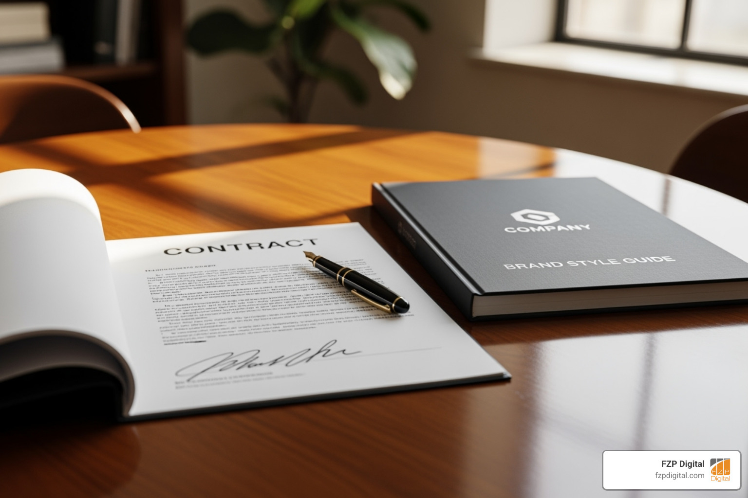 A signed contract and a brand style guide book - how to hire a brand identity designer A signed contract and a brand style guide book - how to hire a brand identity designer