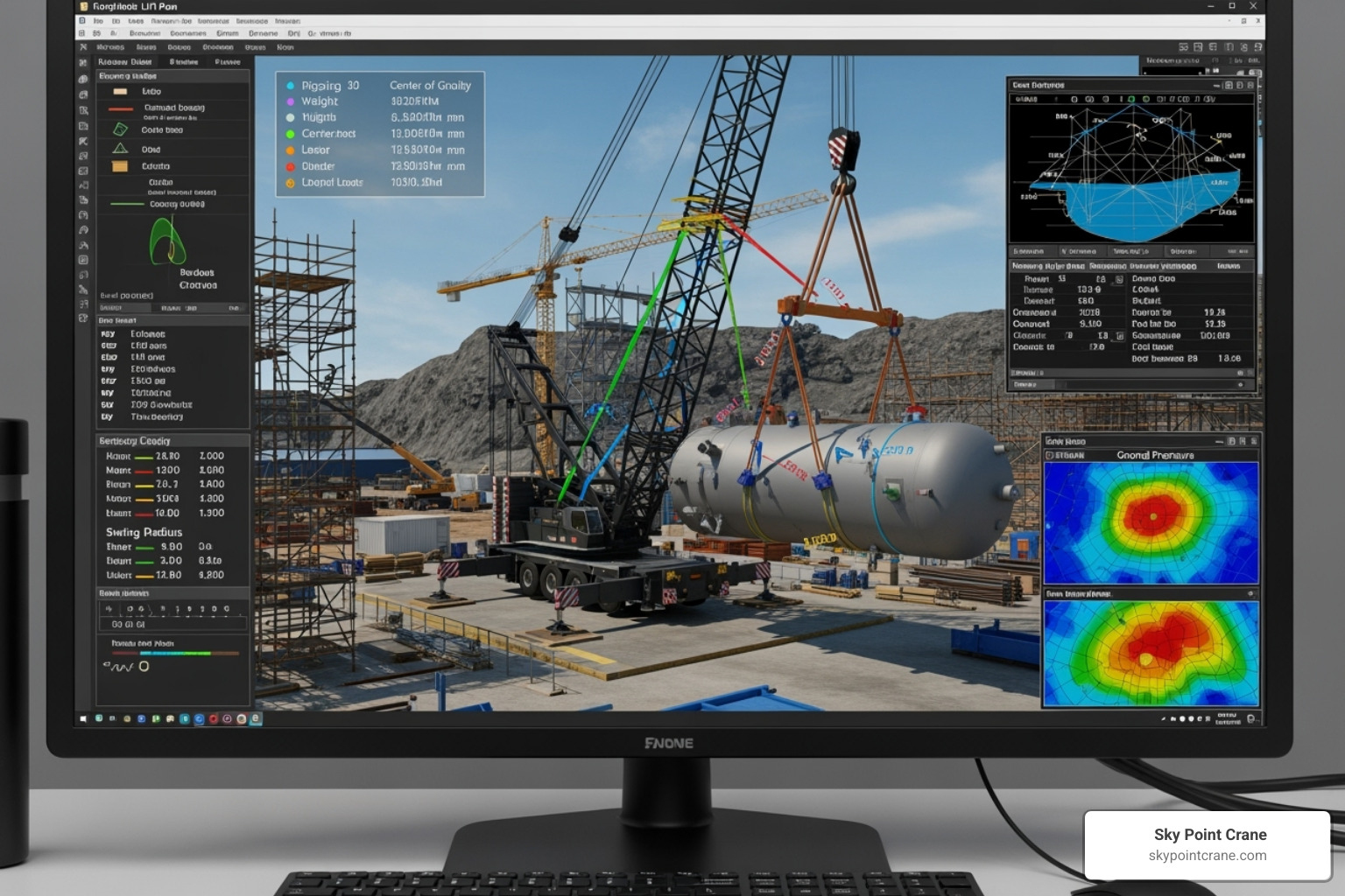 3D lift plan simulation on a computer screen - Industrial heavy lifting