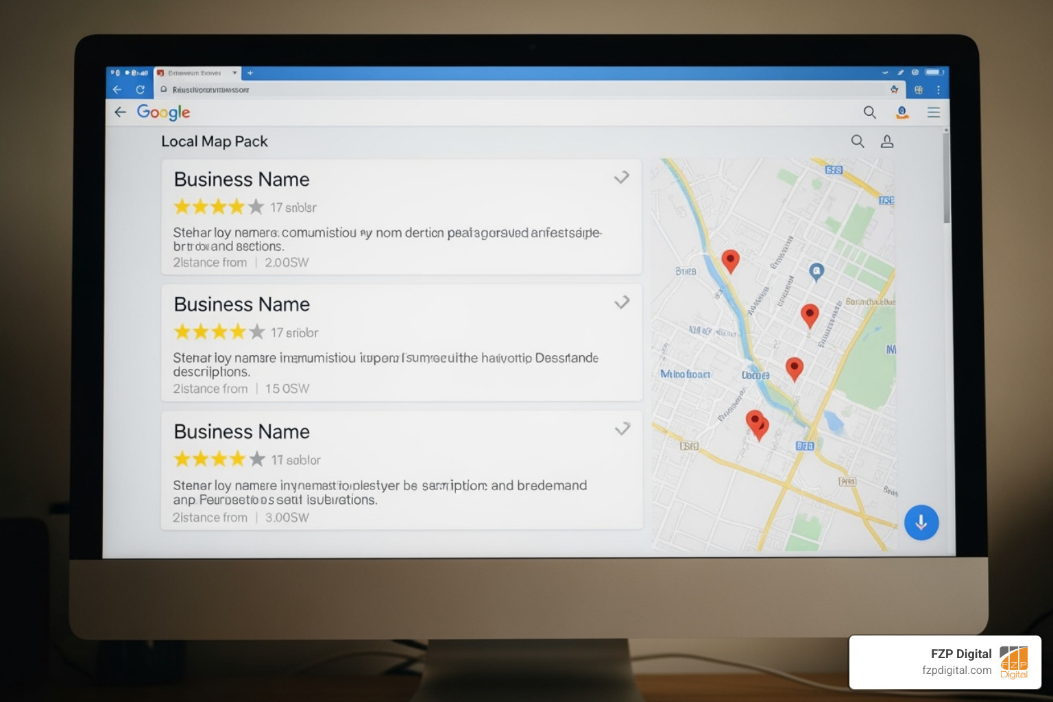 Google search results page showing the local map pack - local business website