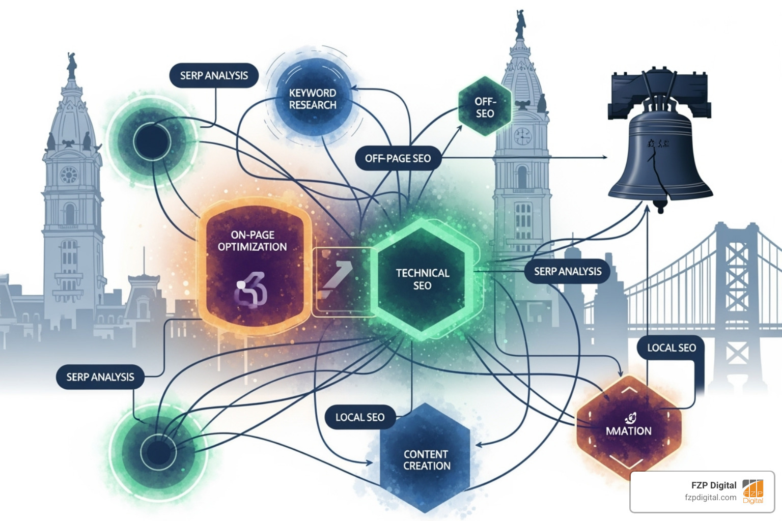 A detailed flowchart illustrating the comprehensive SEO process, from initial website audit and keyword research, through technical optimization, content creation, link building, and finally, ongoing monitoring and reporting, all within the context of a Philadelphia business. - search engine optimization philadelphia A detailed flowchart illustrating the comprehensive SEO process, from initial website audit and keyword research, through technical optimization, content creation, link building, and finally, ongoing monitoring and reporting, all within the context of a Philadelphia business. - search engine optimization philadelphia