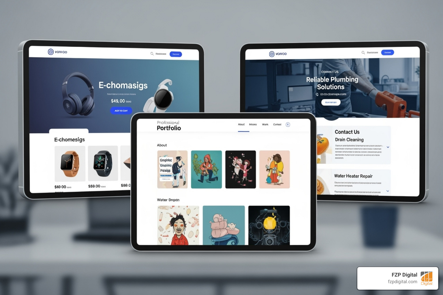 collage of different website types (e-commerce, portfolio, service business). - web design doylestown pa collage of different website types (e-commerce, portfolio, service business). - web design doylestown pa