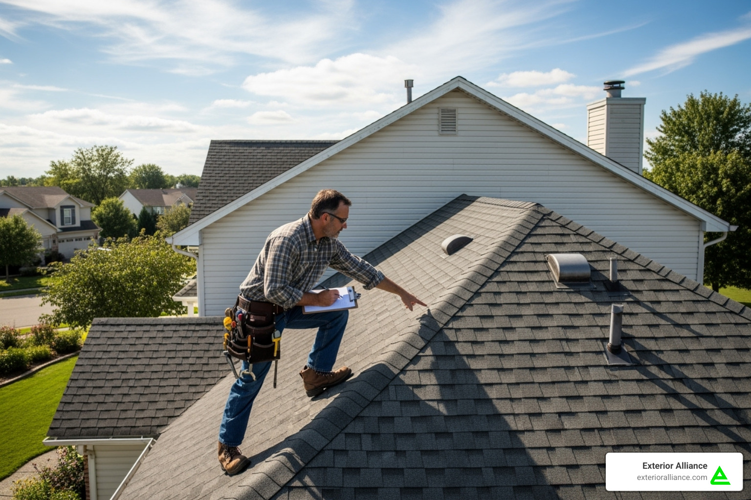Professional roofer inspecting roof - The Hidden Cost of Delaying Roof Repairs in Ohio