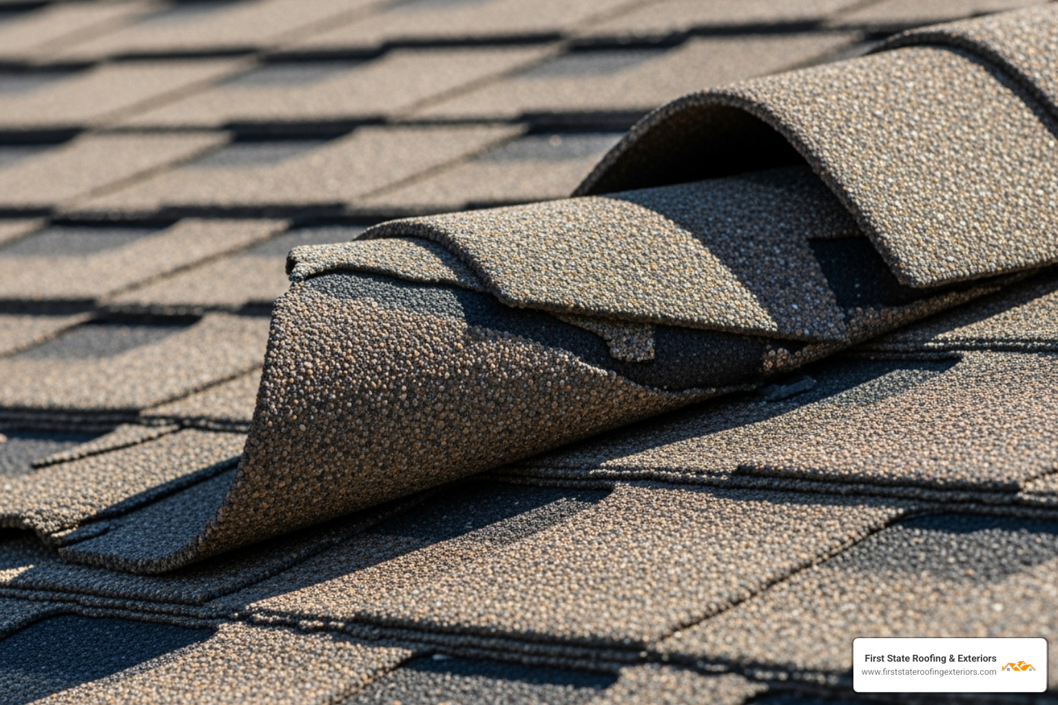 curling and cracked asphalt shingles on a roof - roof replacement