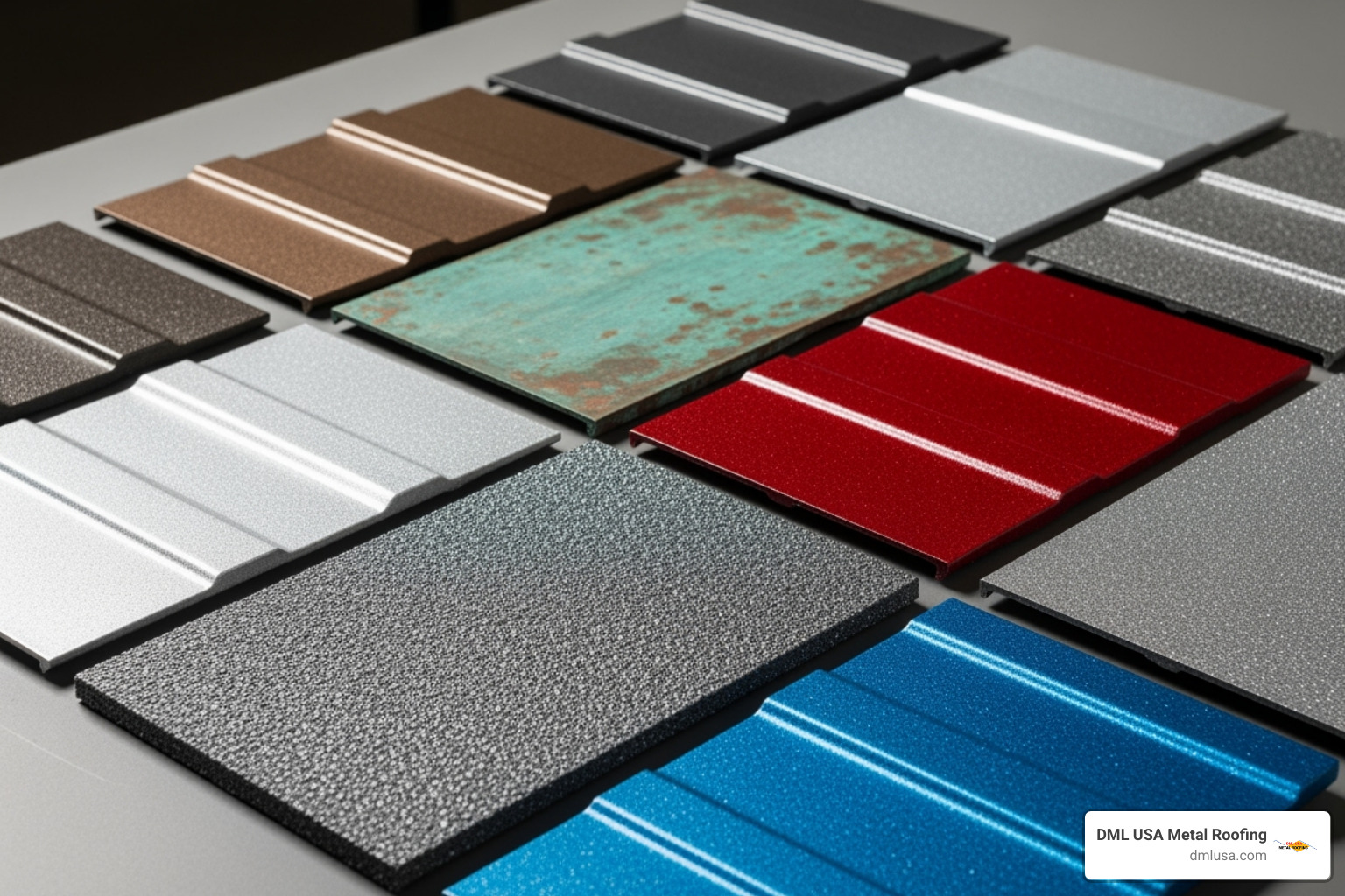 sample swatches for different coating types - metal roof coating companies near me