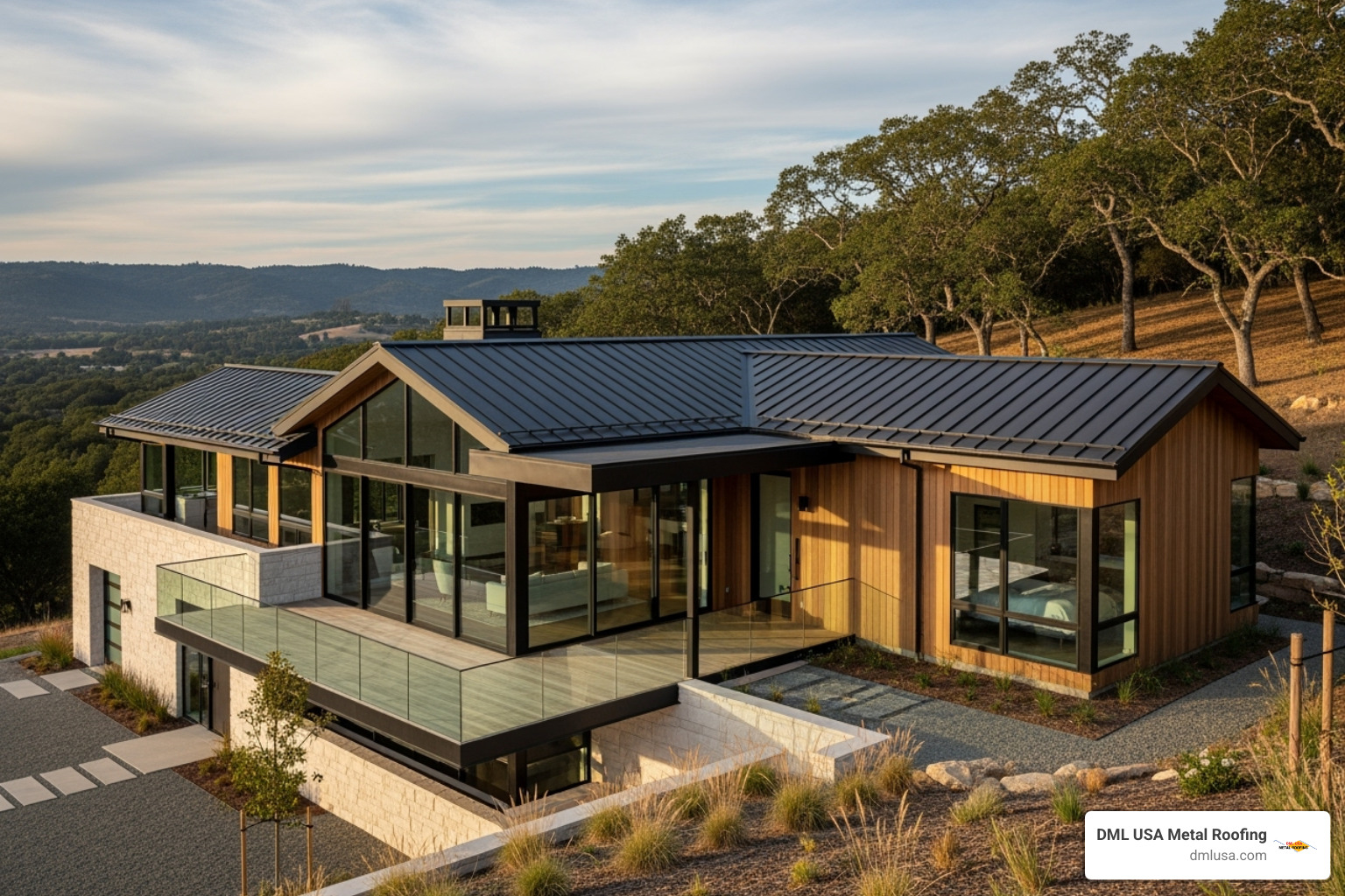 A modern home featuring a striking standing seam metal roof - metal roofing company