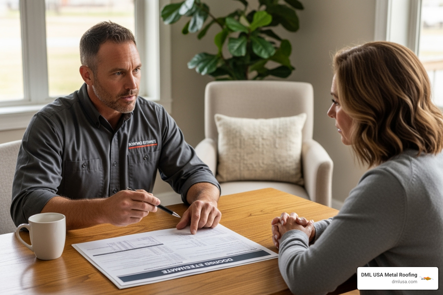 Professional roofer providing a written estimate to a homeowner - roofing chicago