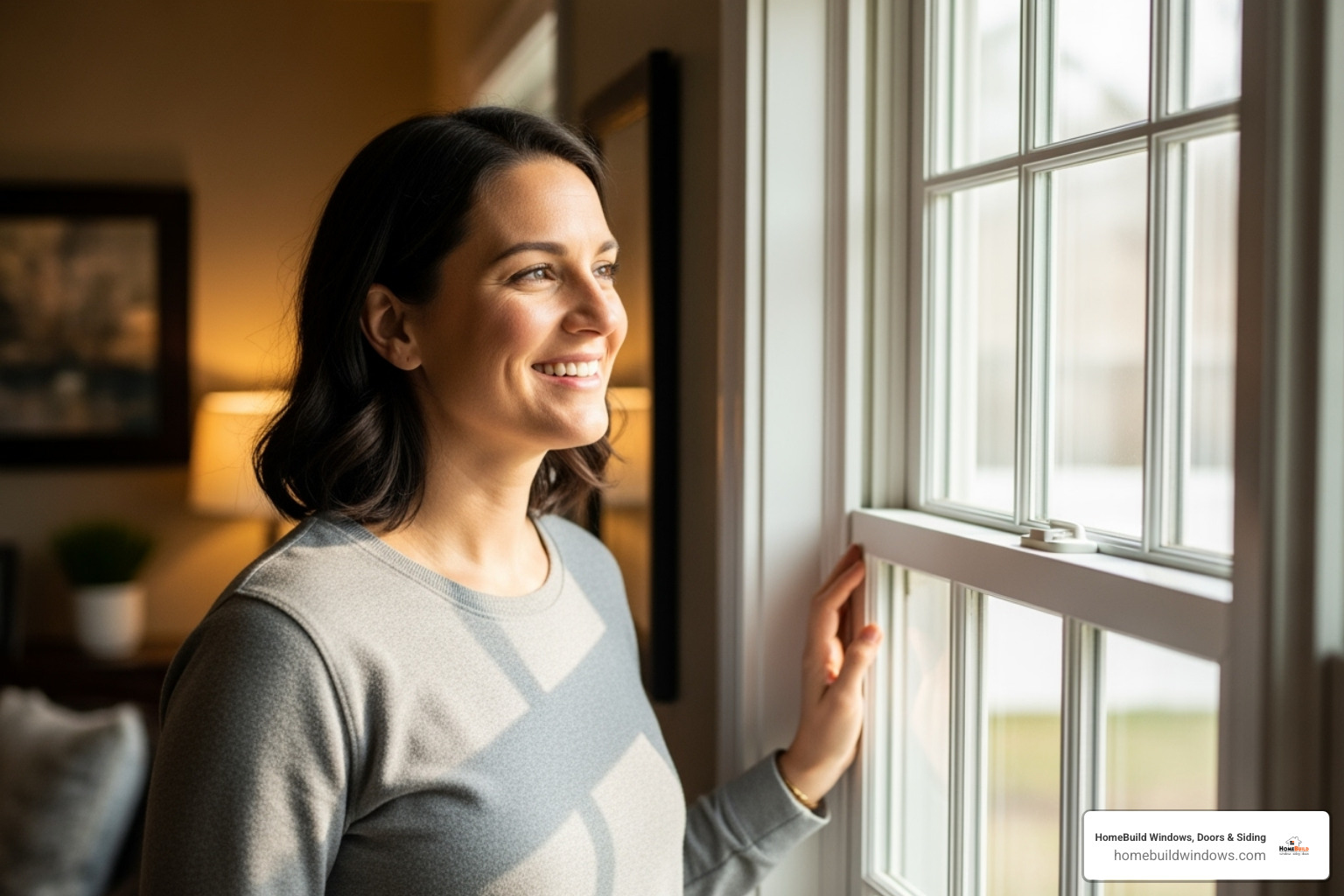 homeowner admiring their newly repaired awning window - how to replace glass in awning window