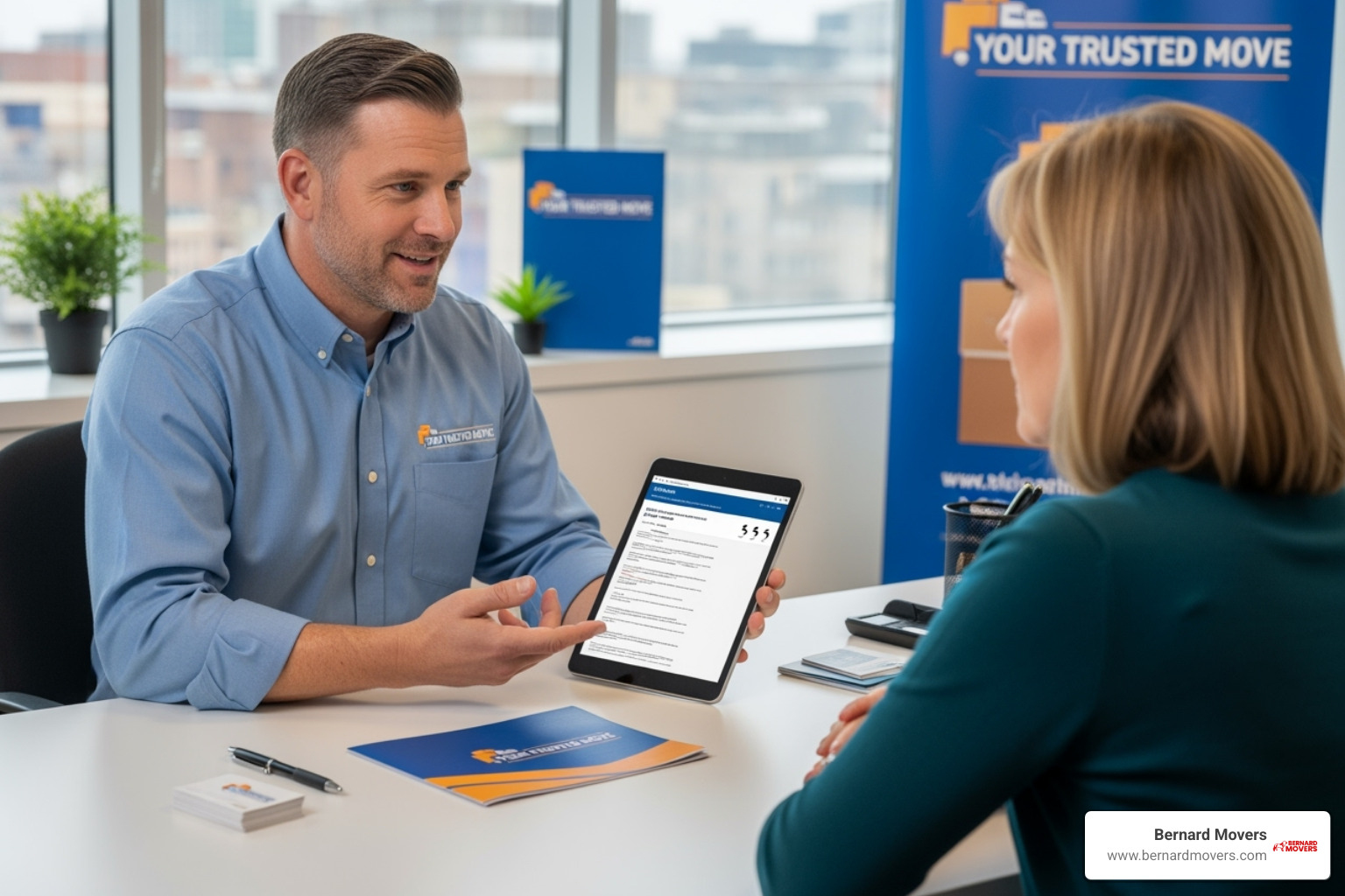 moving company representative providing a quote to a customer - cheap long distance moving companies