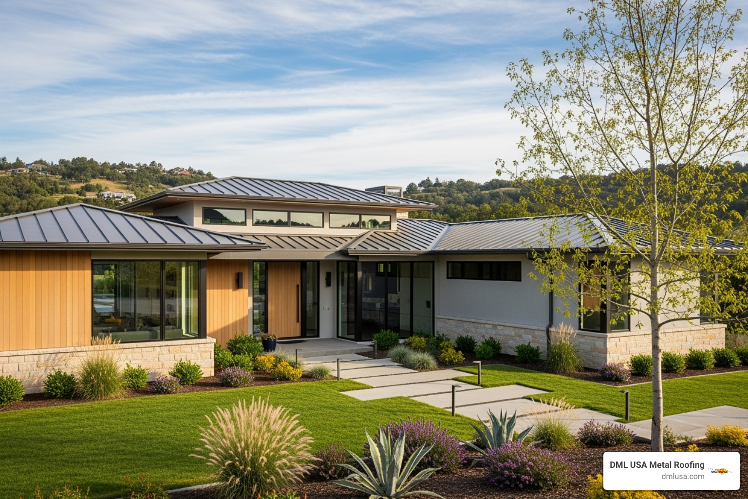 A beautiful home with a metal roof, showcasing its improved curb appeal and modern aesthetic - metal roofer cost