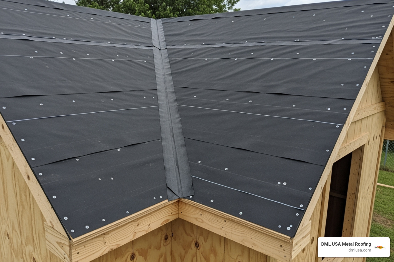 prepared shed roof deck with underlayment installed - replace shed roof with metal
