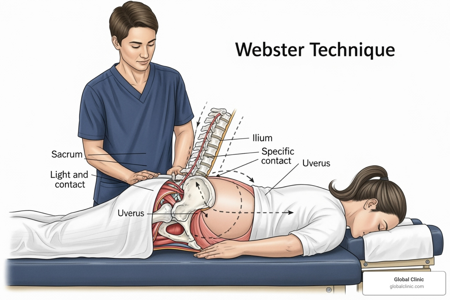 diagram of the Webster Technique focusing on pelvic alignment - prenatal chiropractor near me