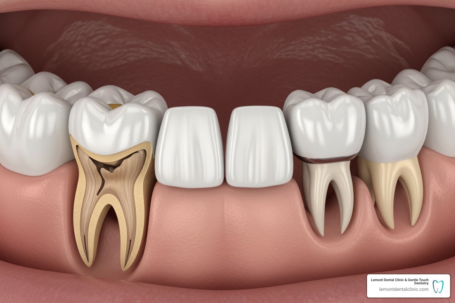 Illustration of a dental crown and bridge - cosmetic dentistry lemont il