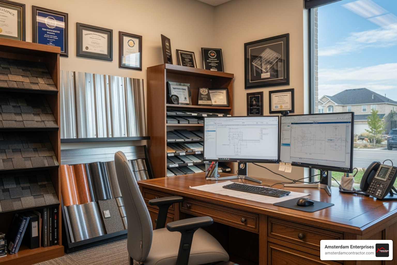 of a reputable roofing contractor's office - roof repair crystal lake il