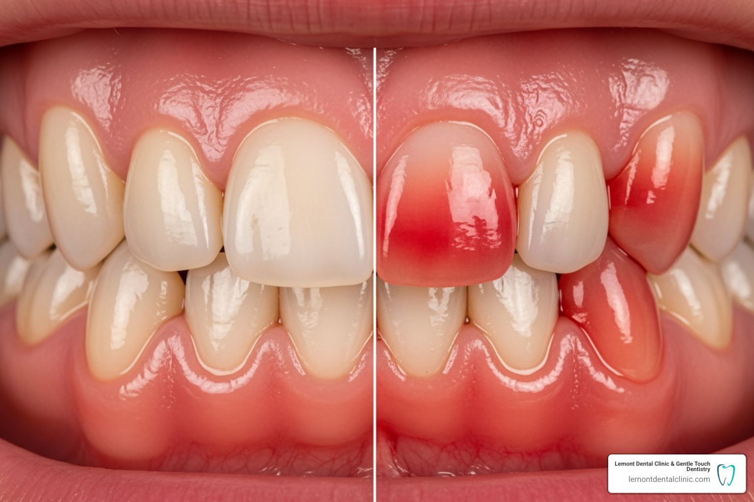 image illustrating the difference between healthy pink gums and red, inflamed gums - why does dental cleaning hurt so much image illustrating the difference between healthy pink gums and red, inflamed gums - why does dental cleaning hurt so much
