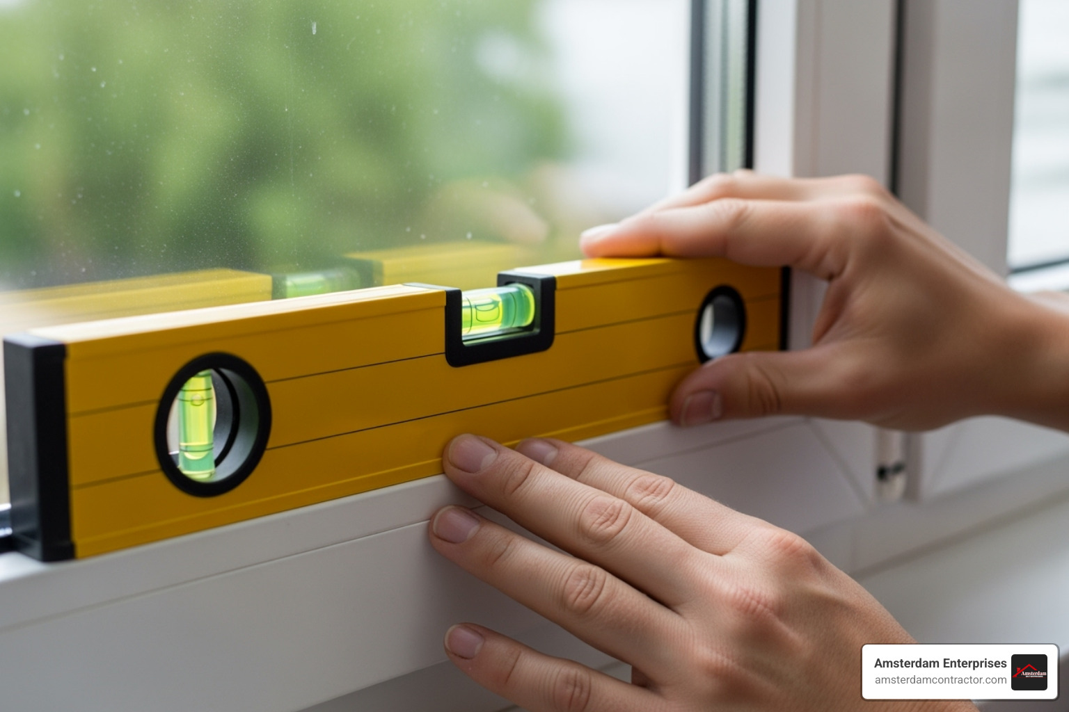 of a level being used on a new window - Window Installation