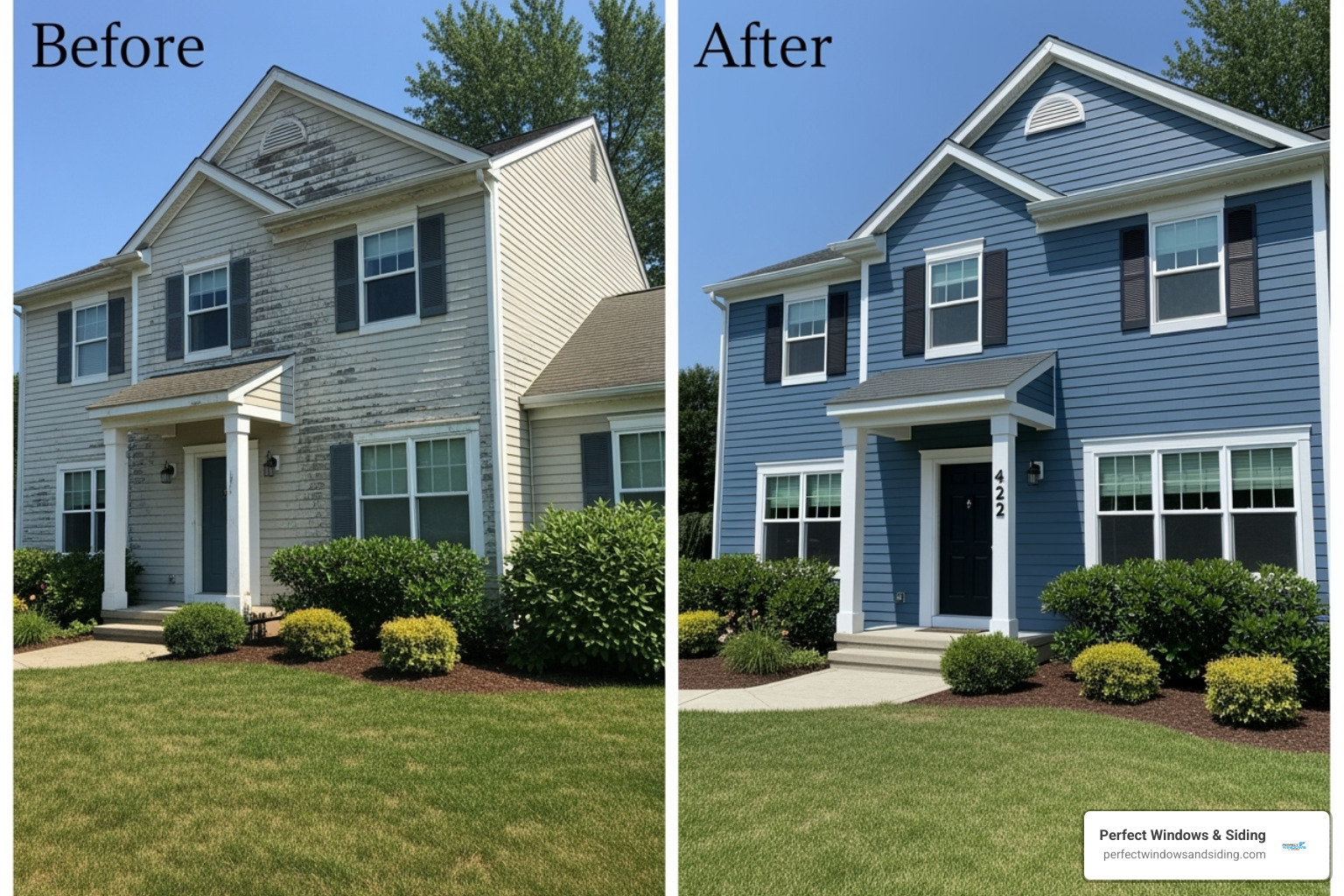 a before-and-after siding replacement project - fiber cement siding replacement cost