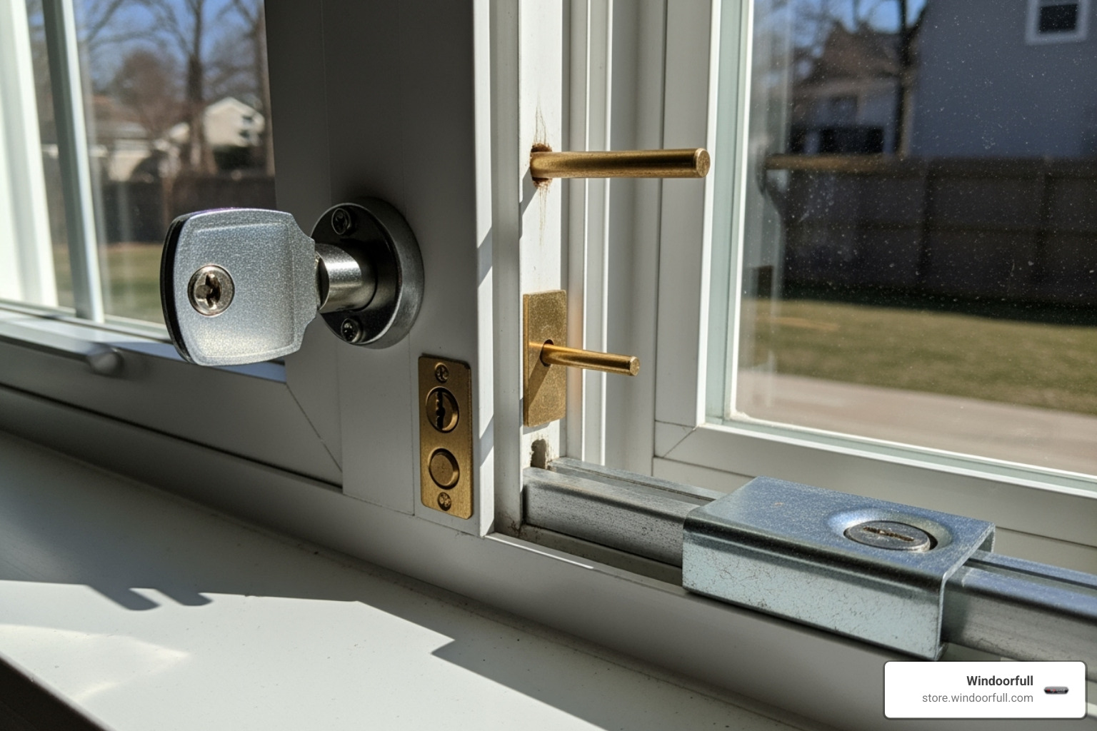 Various secondary window locks installed on a window - Secure home windows