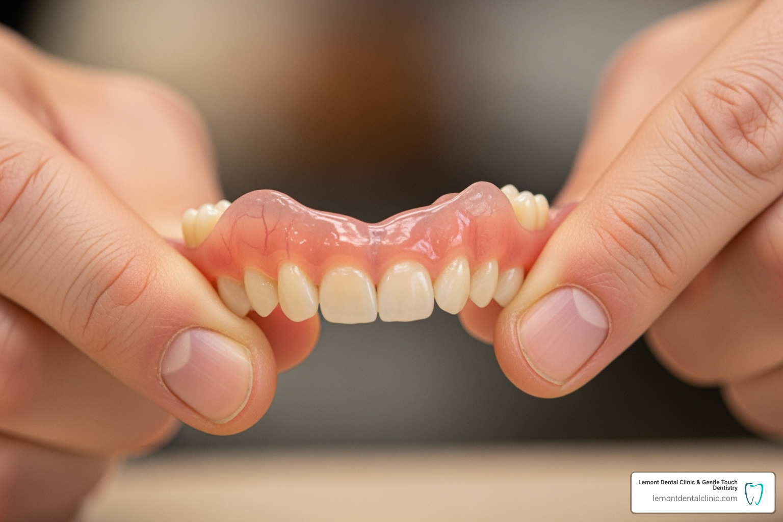 A flexible partial denture being bent slightly - what are different types of dentures