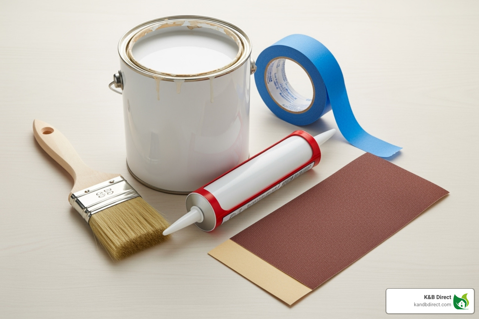 necessary tools and materials: paint, angled brush, painter's tape, caulk, and sandpaper - painted crown moulding