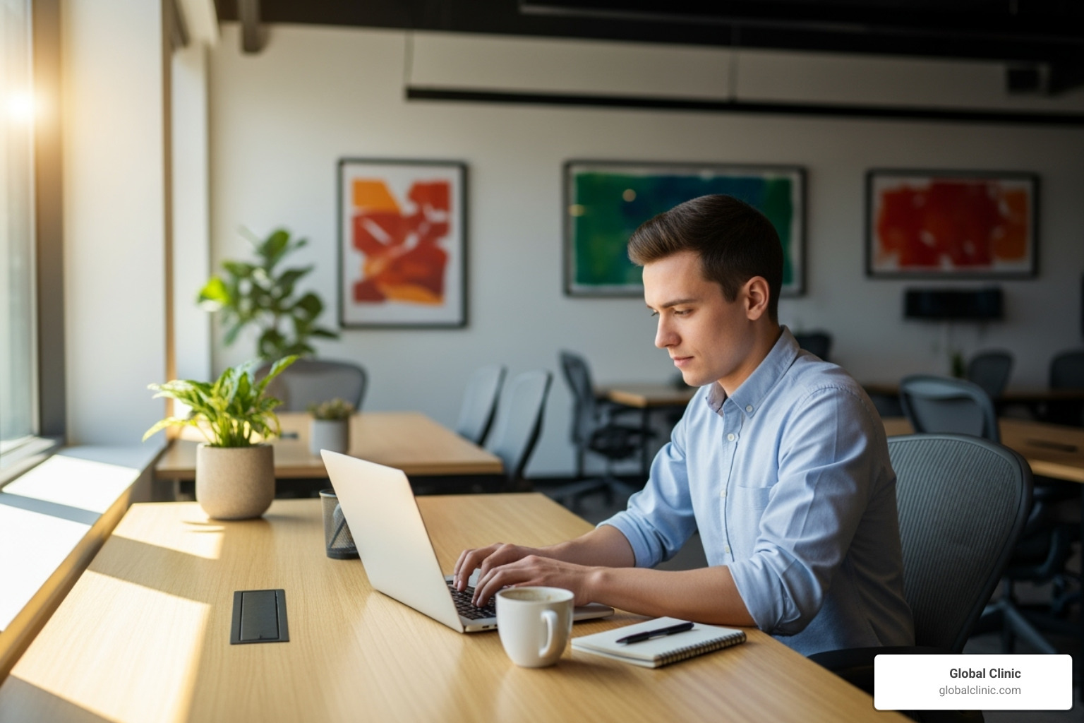 Image of a person looking focused and energetic at work - what is nad injections