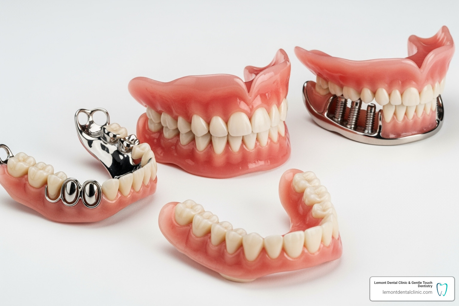 Image showing the difference between partial, full, and implant-supported dentures - Natural looking dentures