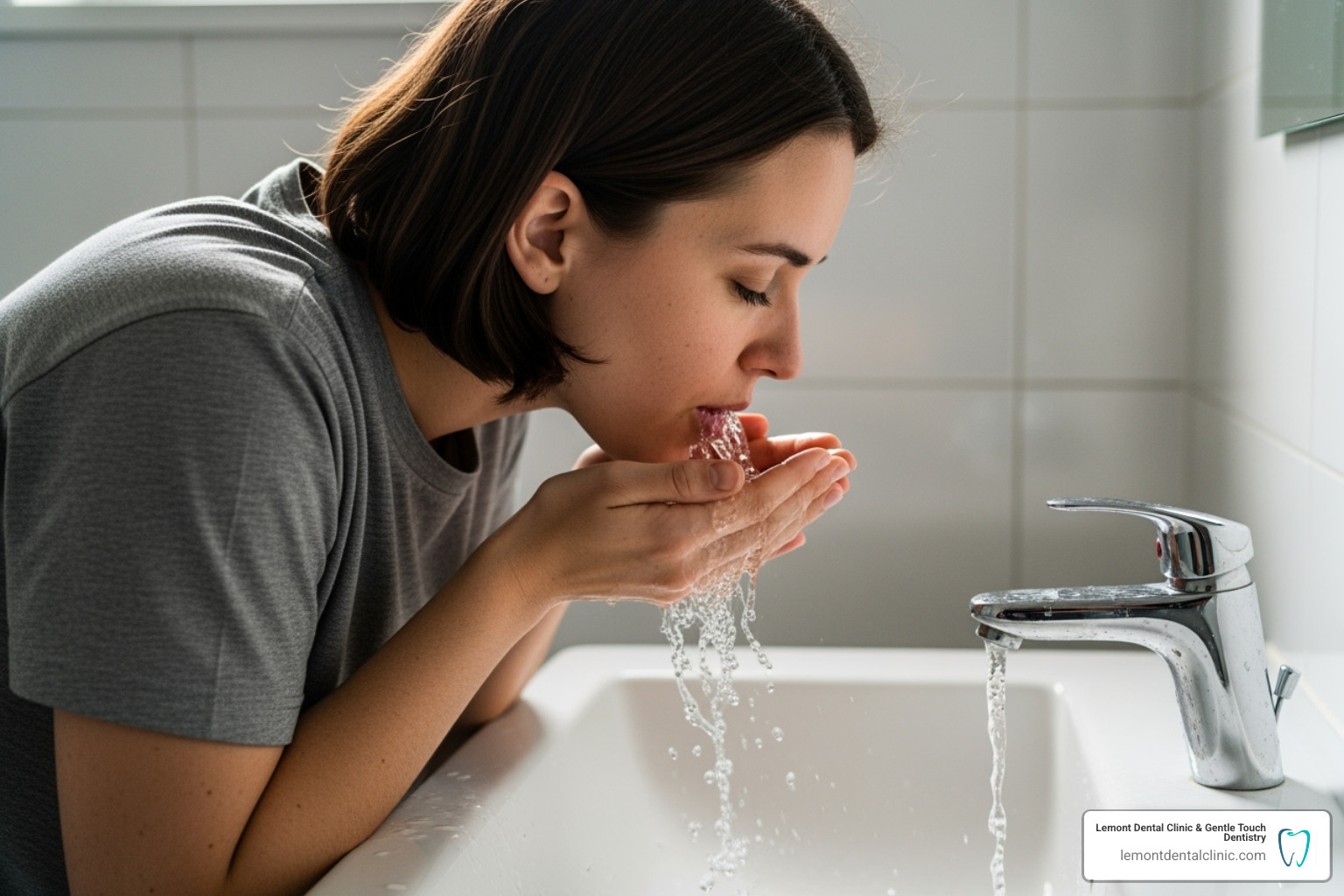 person rinsing with salt water - does deep cleaning hurt