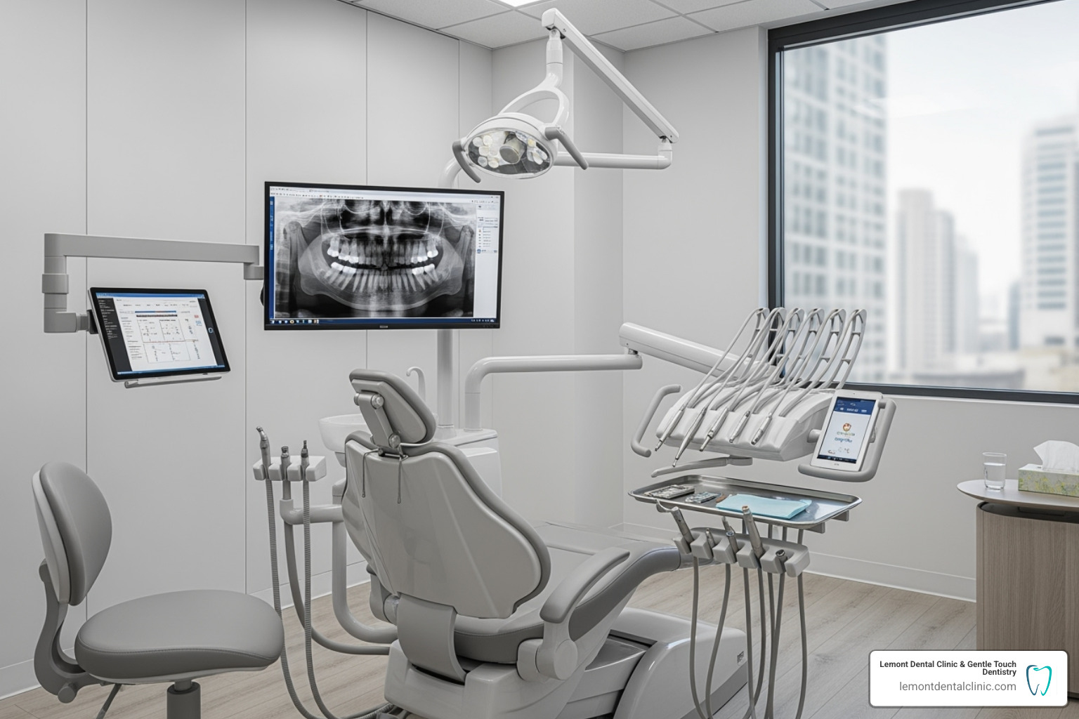 A modern and clean dental treatment room - dentists in lemont il