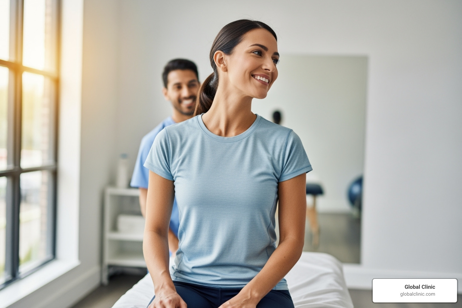 of a patient smiling and moving their neck freely after a therapy session - dry needling near me of a patient smiling and moving their neck freely after a therapy session - dry needling near me