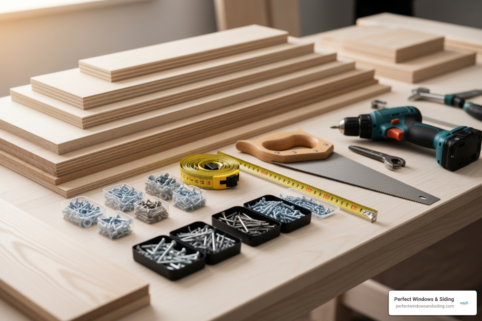 Tools and materials for LP soffit installation laid out on a clean surface - lp soffit installation