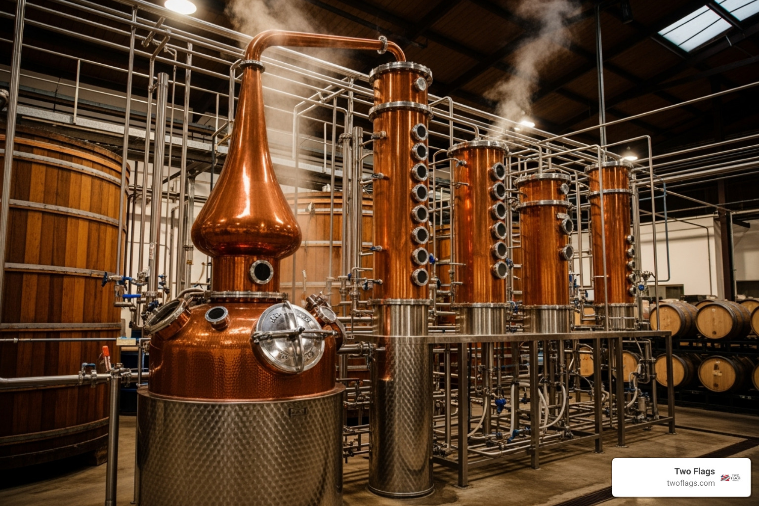 large copper column still in a distillery - How is vodka made?