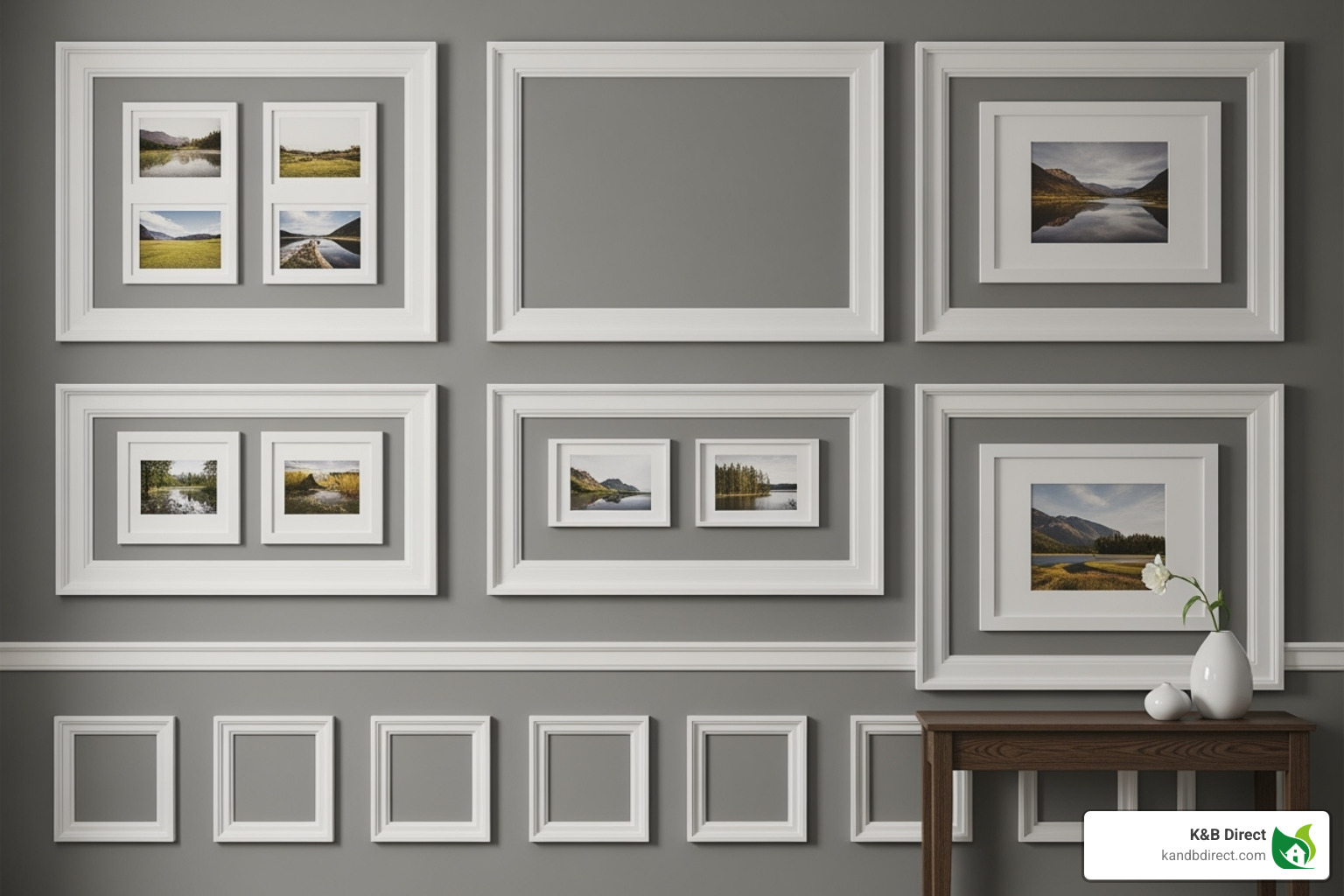 A creative use of base cap moulding to form neat wall paneling or picture frames on a wall, showcasing its versatility beyond just baseboards. - base cap moulding profiles