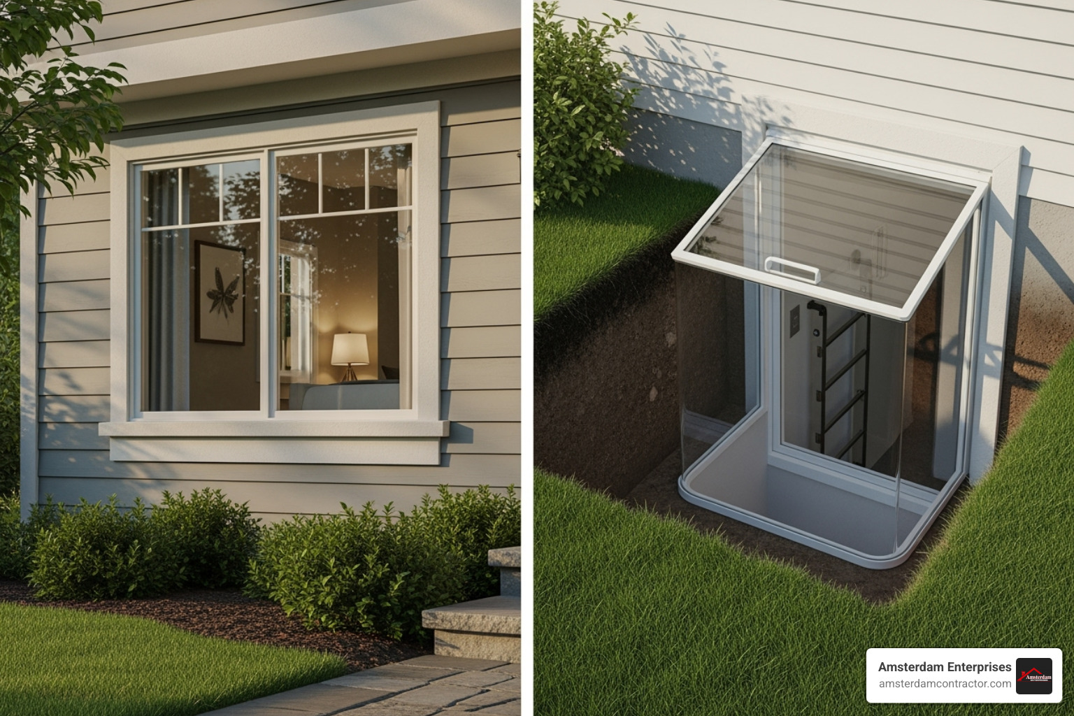 comparing a ground-level bedroom egress window to a basement egress window with a well - egress window cost