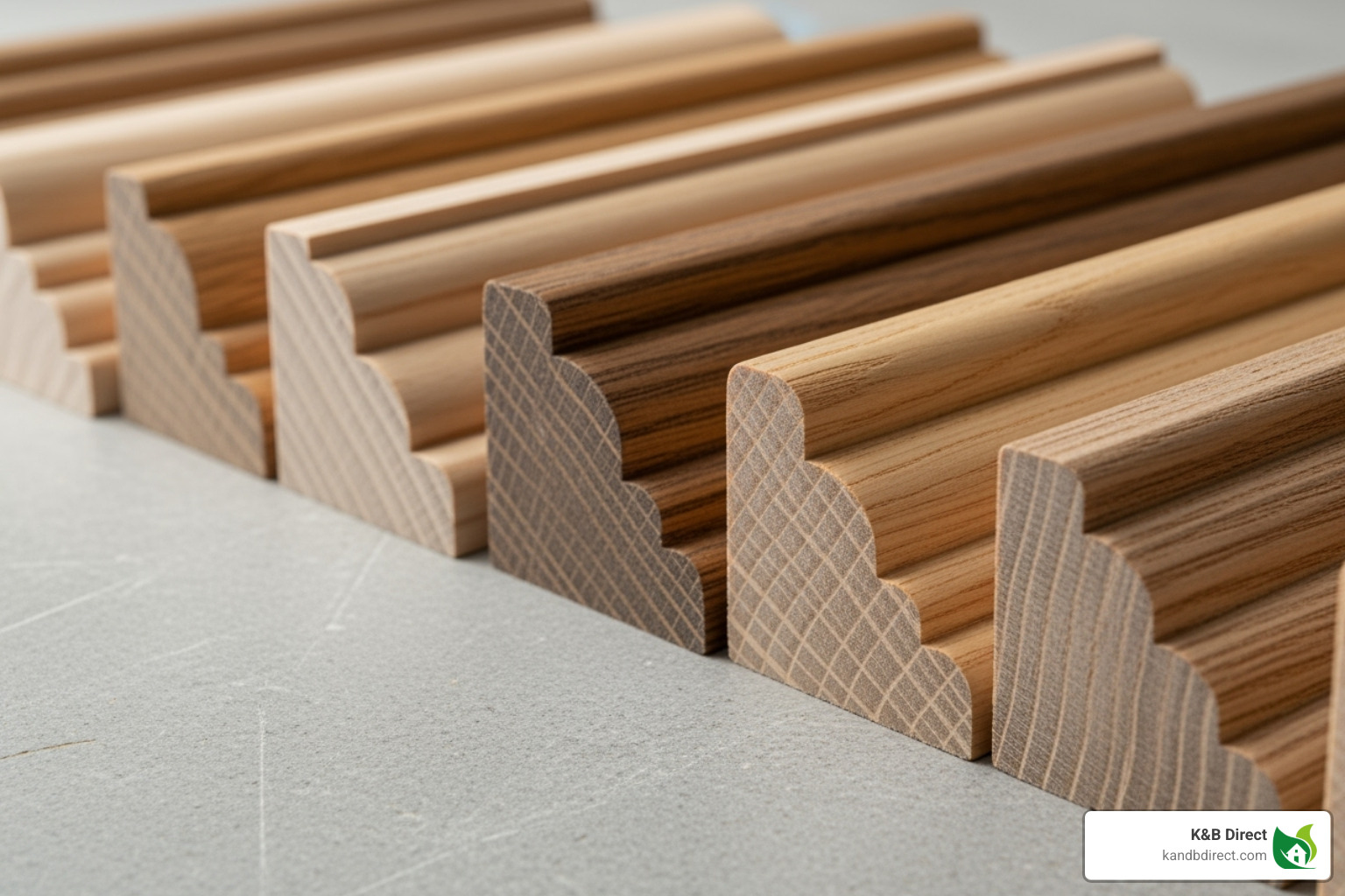 lineup of various baseboard cap profiles with labels - baseboard cap profiles